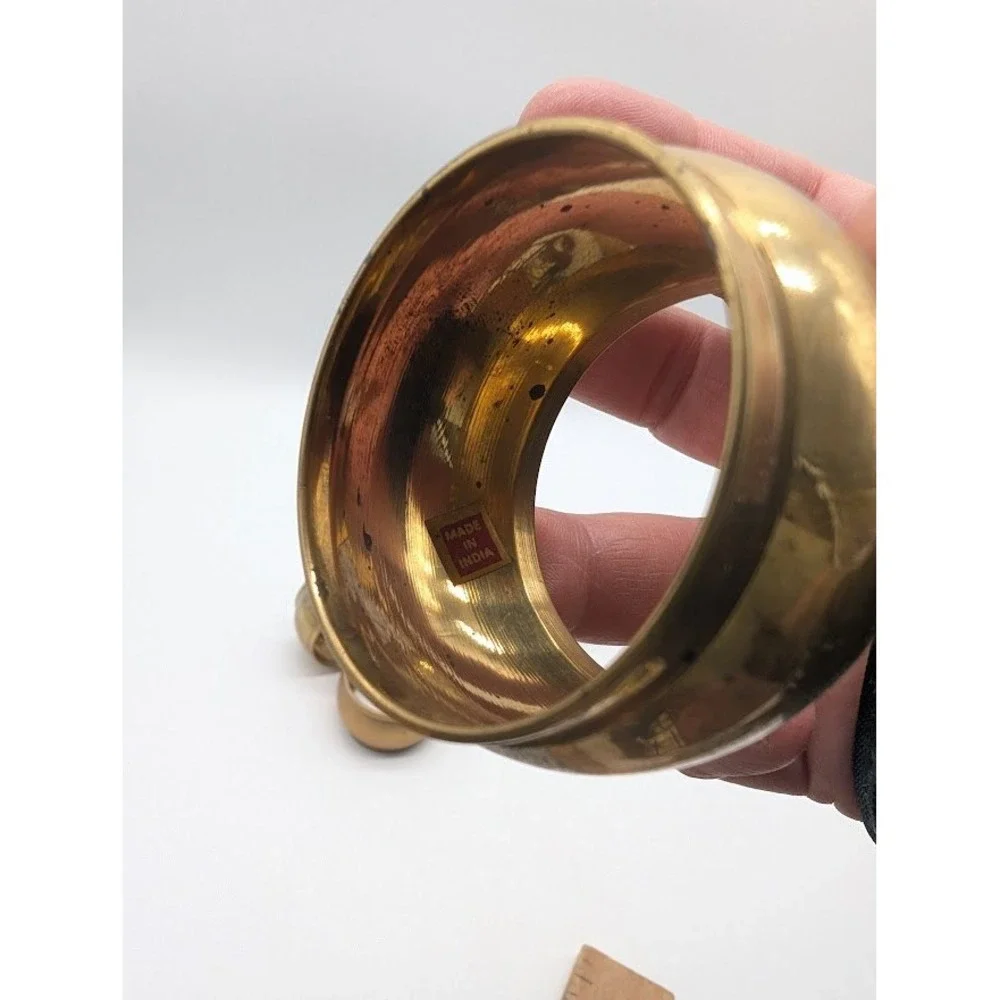 6 Set Vtg Solid Brass Napkin Rings India Barrel India Patina Mid Century 1.5x1